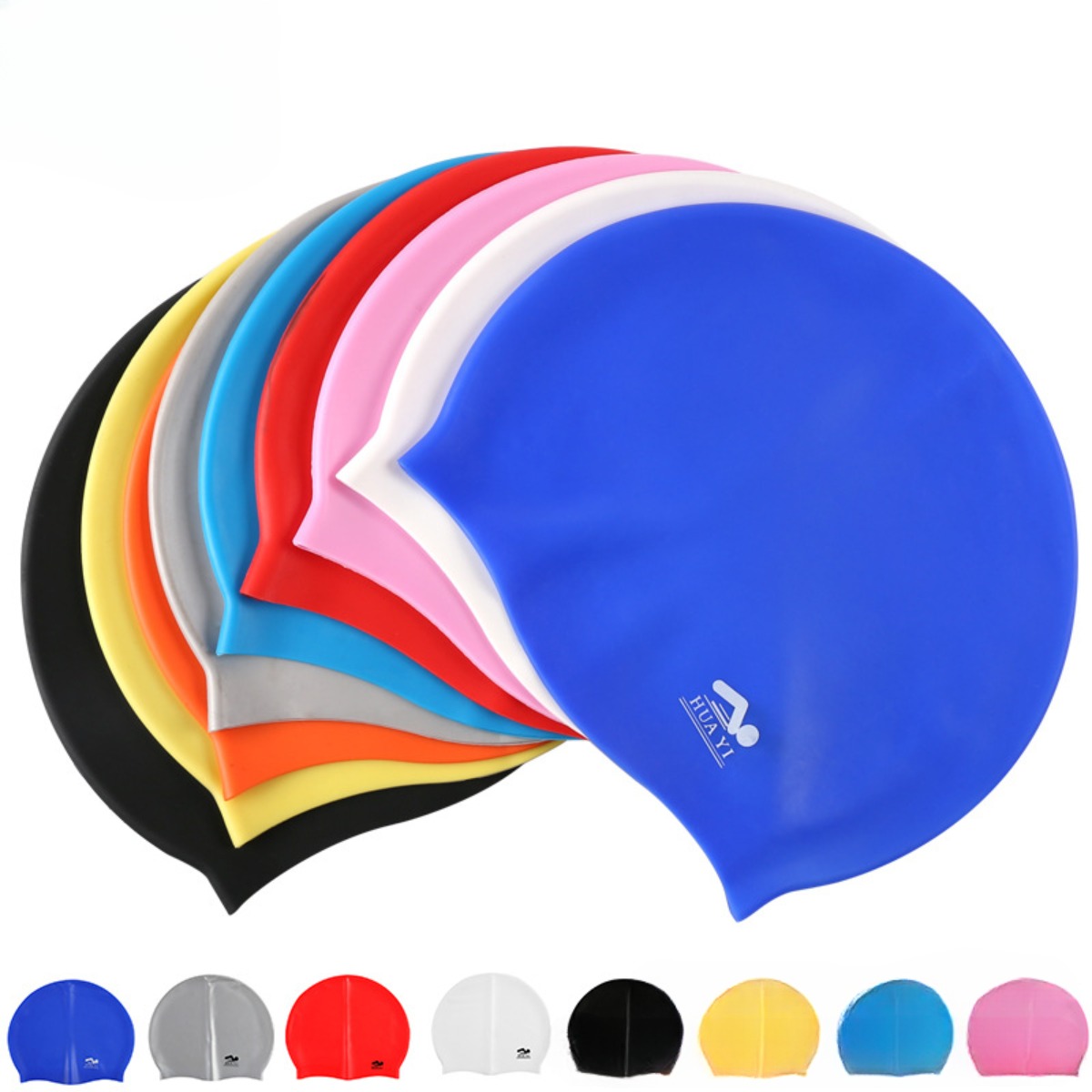 Swim Hat Silicone - シリコーン弾性水泳キャップ防水水泳帽子男性女性大人ロングヘアプールキャップ耳を保護水泳用品
